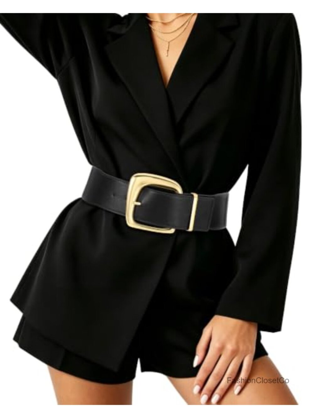 Women Wide Elastic Belt Gold Buckle Stretchy PU Leather Waist Belt for Dresses
